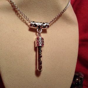 Tibetan Silver and Garnet Necklace with Single Tube